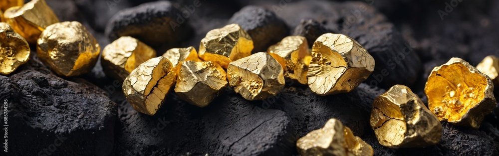 pile of gold nuggets on a black background. The gold nuggets are shiny and glittering, indicating their precious nature. pile of gold nuggets on a black background. The gold nuggets are shiny and glittering, indicating their precious nature.