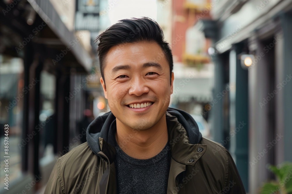 Portrait of a joyful asian man with a charming smile outdoors Portrait of a joyful asian man with a charming smile outdoors