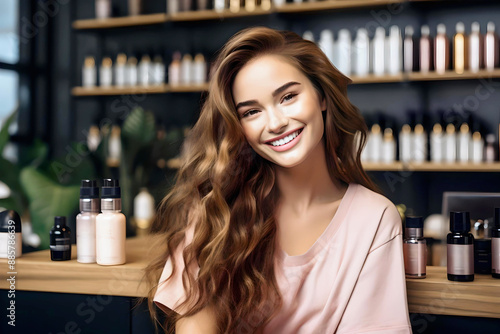 wellness influencer, cosmetic consultant, small bussiness founder female, Woman Store Owner, Salon Hair Stylist