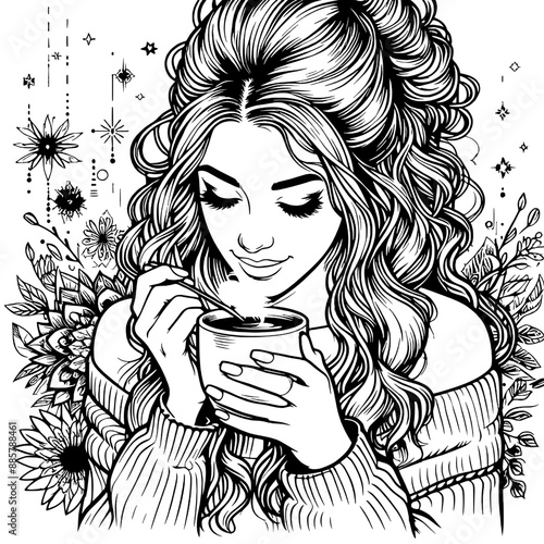 woman is drinking hot tea v7
