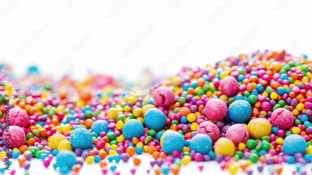 A vibrant pile of sprinkles sits atop a clean white background A vibrant pile of sprinkles sits atop a clean white background