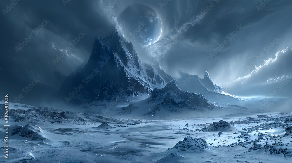 A dystopian solar planet with dark, stormy skies and a barren landscape A dystopian solar planet with dark, stormy skies and a barren landscape