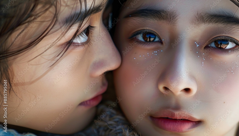 Young Asian Chinese couple in love, closeup view showing facial details. Intimate, romantic, tender Young Asian Chinese couple in love, closeup view showing facial details. Intimate, romantic, tender