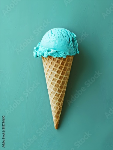 Blue Ice Cream Cone on a green Background