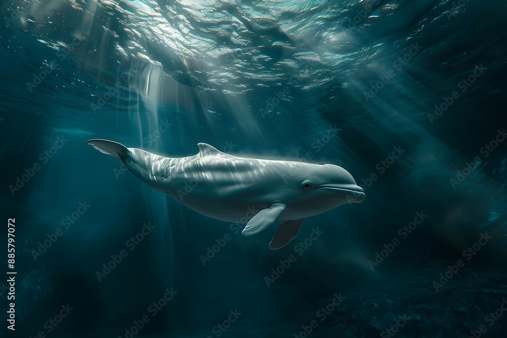 Fototapeta premium Tranquil Beluga Whale Underwater