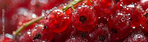 Close-Up Macro Photography of Red Currants with Water Droplets - Realistic Image