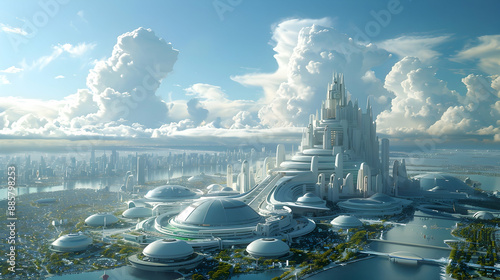  A futuristic solar planet with domed cities and advanced renewable energy sources photo