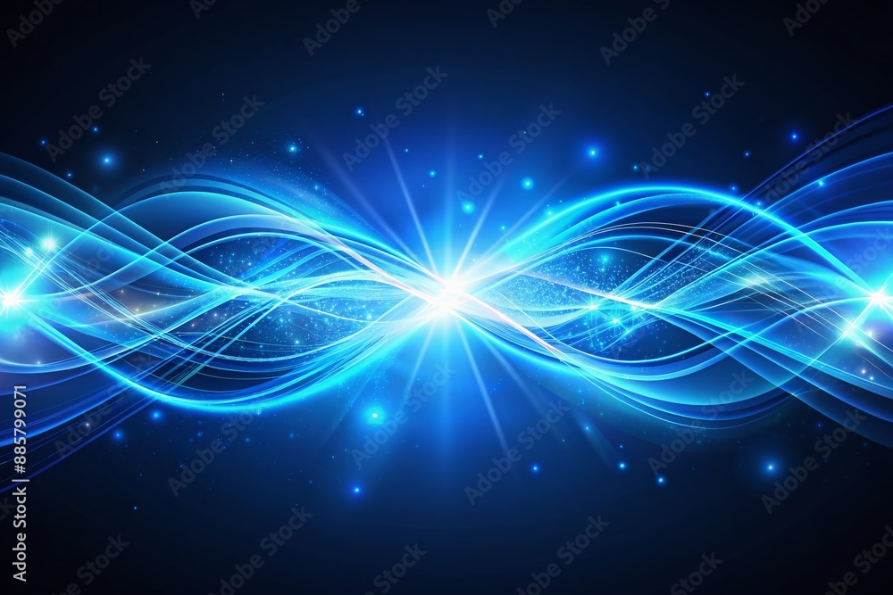 Fototapeta premium Vibrant blue light speed motion background with futuristic energy vector design, abstract glowing waveform, and dynamic wispy lines for wallpaper and banner design.