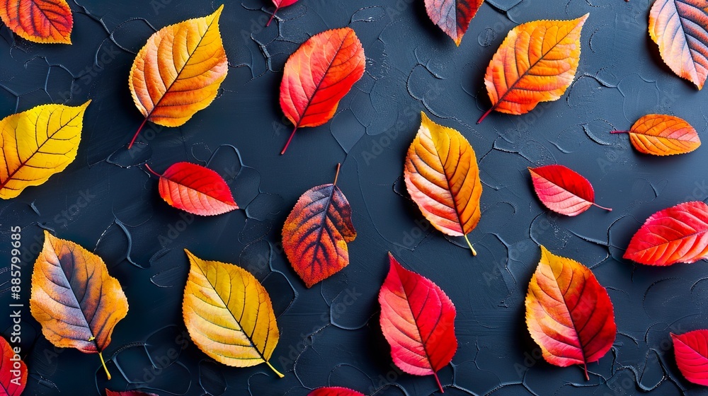 Mixed Collection of Colorful Autumn Leaves on a Dark Textured Background Mixed Collection of Colorful Autumn Leaves on a Dark Textured Background