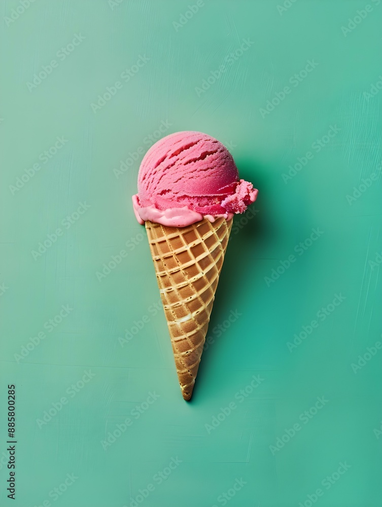 Hot Pink Ice Cream Cone on a green Background Hot Pink Ice Cream Cone on a green Background