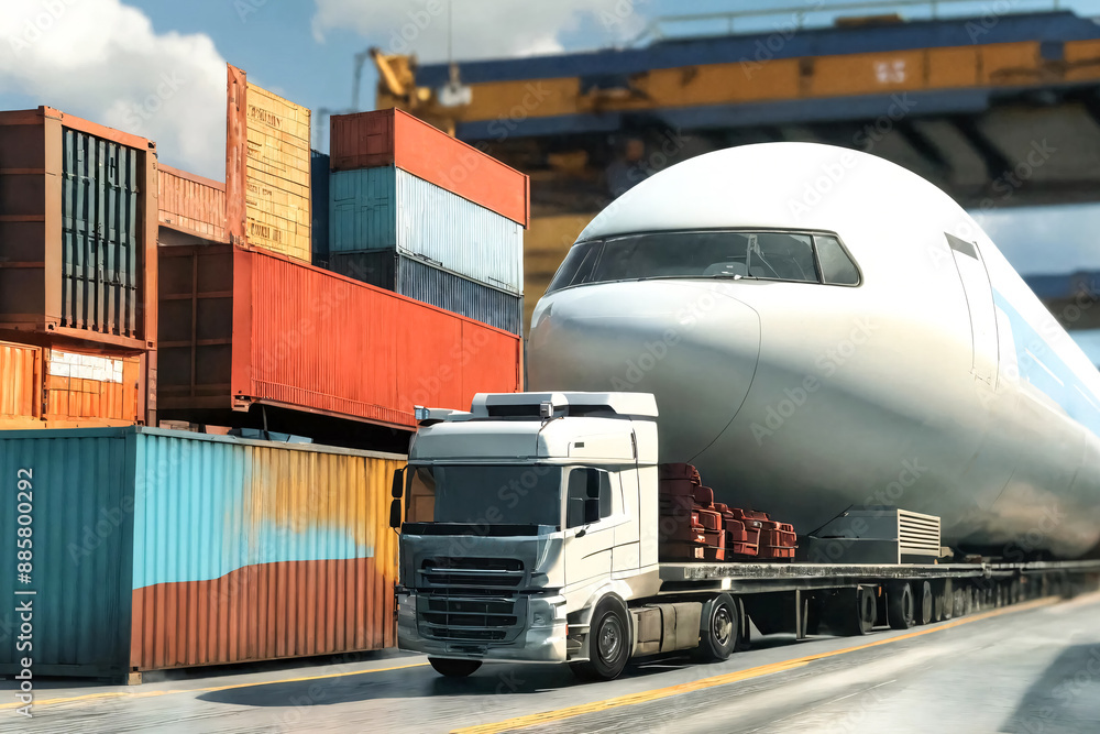 Flight Point Lorry Articulated lorry truck transports an aircraft fuselage in freight ...