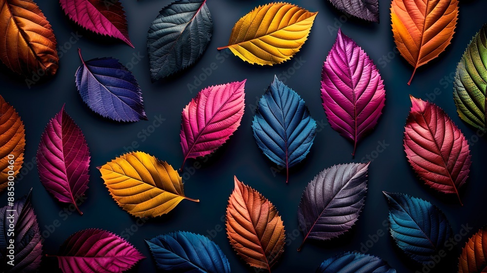 Diverse Collection of Colorful Autumn Leaves on Dark Textured Surface Diverse Collection of Colorful Autumn Leaves on Dark Textured Surface