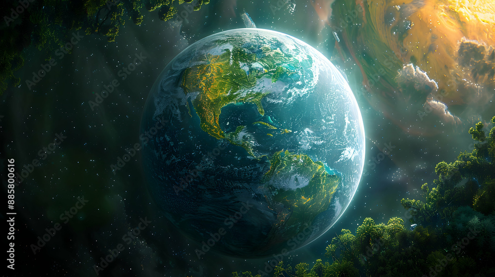 A futuristic solar planet with advanced terraforming technology creating new ecosystems A futuristic solar planet with advanced terraforming technology creating new ecosystems
