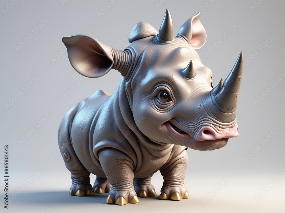 Fototapeta premium cute 3d baby rhino isolated on white background.