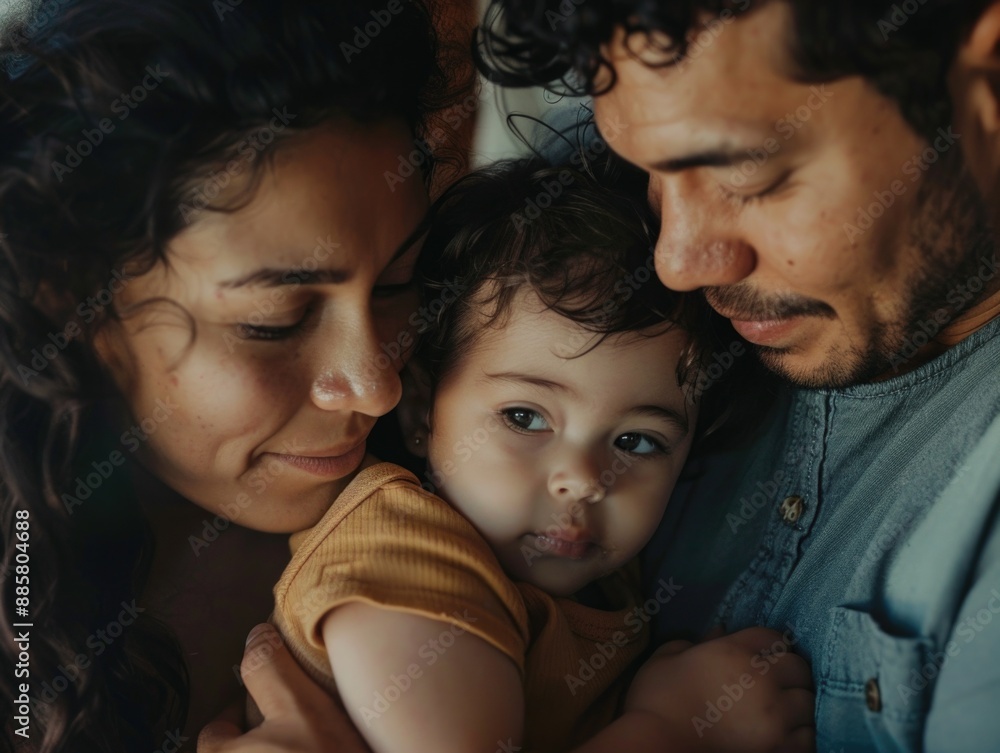 A happy family moment of a man, a woman, and their newborn baby A happy family moment of a man, a woman, and their newborn baby