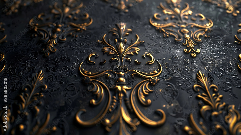 Intricate Black and Gold Embossed Pattern