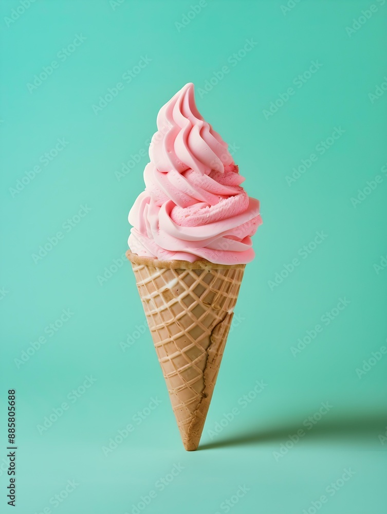 Pink Ice Cream Cone on a green Background Pink Ice Cream Cone on a green Background