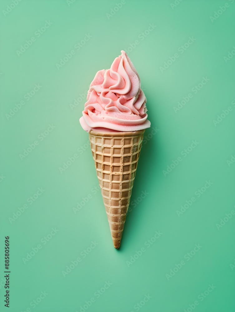 Pink Ice Cream Cone on a green Background Pink Ice Cream Cone on a green Background