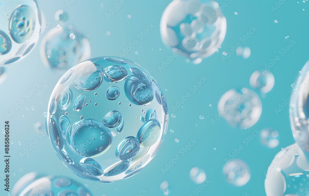 3D Render Cell Shaded Cells Floating On Blue 3D Render Cell Shaded Cells Floating On Blue