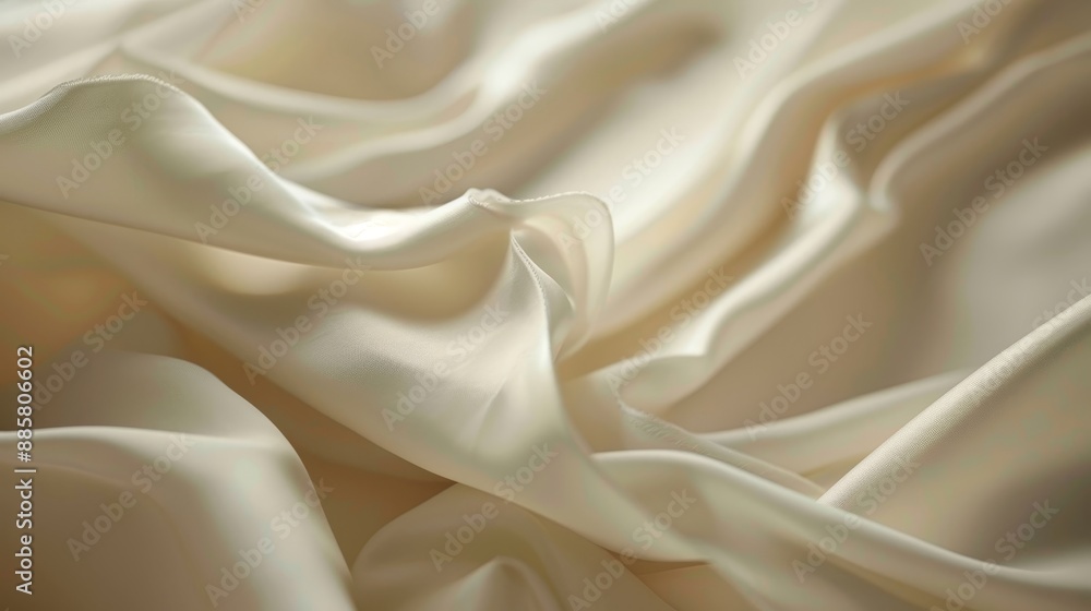 Close-up of Soft Flowing Ivory Silk Fabric, Delicate Folds, Elegant and Luxurious Texture Close-up of Soft Flowing Ivory Silk Fabric, Delicate Folds, Elegant and Luxurious Texture