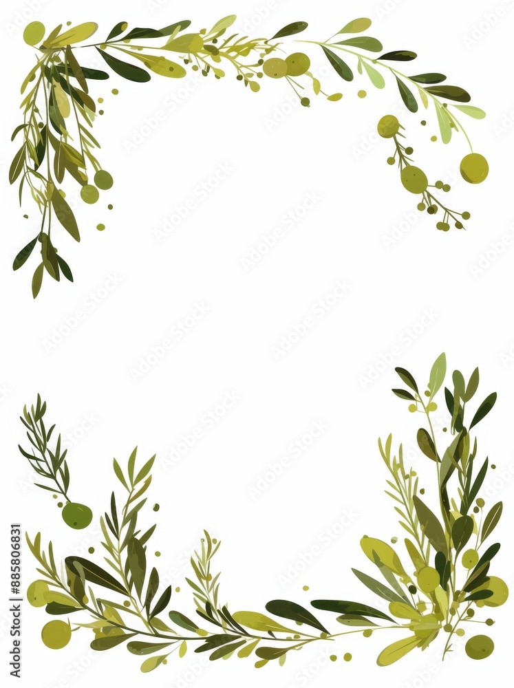 Minimalistic Olive Green Branch Frame on White Background with copy space Minimalistic Olive Green Branch Frame on White Background with copy space
