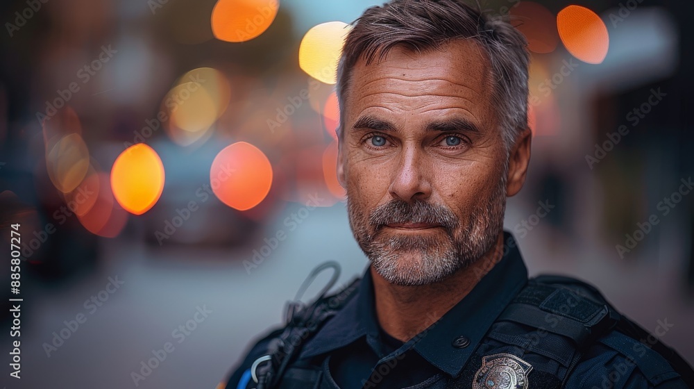 male police officer in uniform, standing on a dark street male police officer in uniform, standing on a dark street