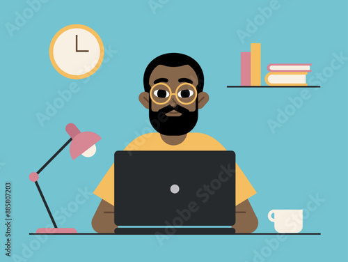 Remote Work Setup with Focused Freelancer in Home Office