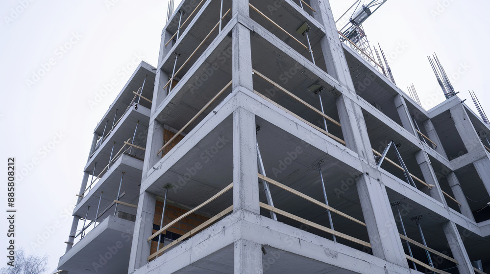 Modern Concrete and Steel Building Construction Site Perspective View Modern Concrete and Steel Building Construction Site Perspective View