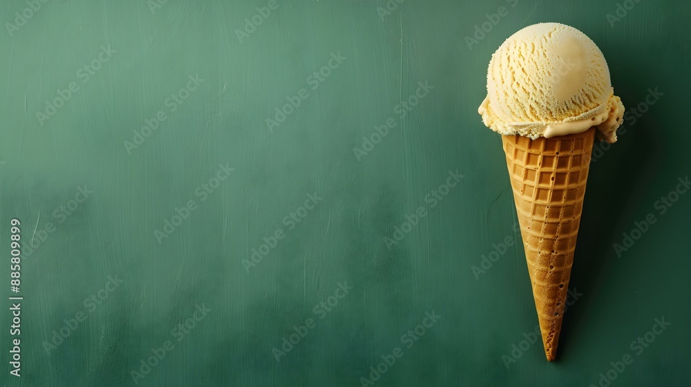 Gold Ice Cream Cone on a green Background with Copy Space Gold Ice Cream Cone on a green Background with Copy Space