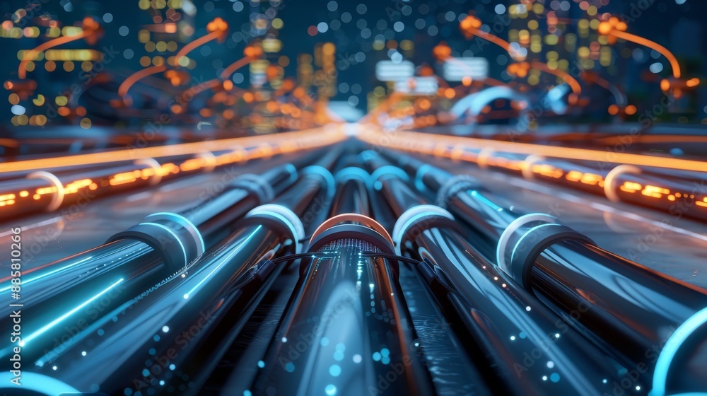 Radiant data cables transferring information in the background for high speed connectivity Radiant data cables transferring information in the background for high speed connectivity