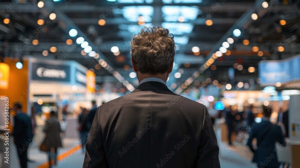 Networking Professional Engaged at Trade Show Captivating Image of Businessman Surveys Event Amongst Bright Lights and Bustling Environment Canon EOS R5 Style Networking Professional Engaged at Trade Show Captivating Image of Businessman Surveys Event Amongst Bright Lights and Bustling Environment Canon EOS R5 Style