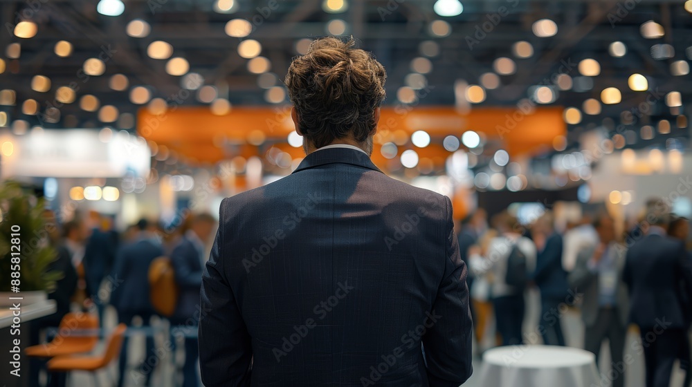 Dynamic Corporate Gathering Navy Suit Executive at Vibrant Conference with Engaging Atmosphere Canon EOS R5 Stock Image Dynamic Corporate Gathering Navy Suit Executive at Vibrant Conference with Engaging Atmosphere Canon EOS R5 Stock Image