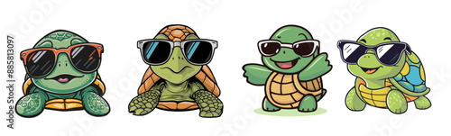Cartoon turtles wearing sunglasses in summer, Generative Ai