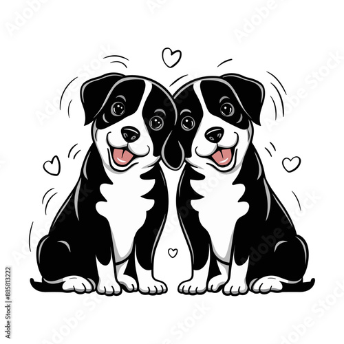 Black white valentine's couple of dogs lean on each other, Generative Ai