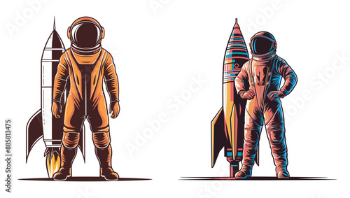 Astronaut standing with a rocket, Generative Ai
