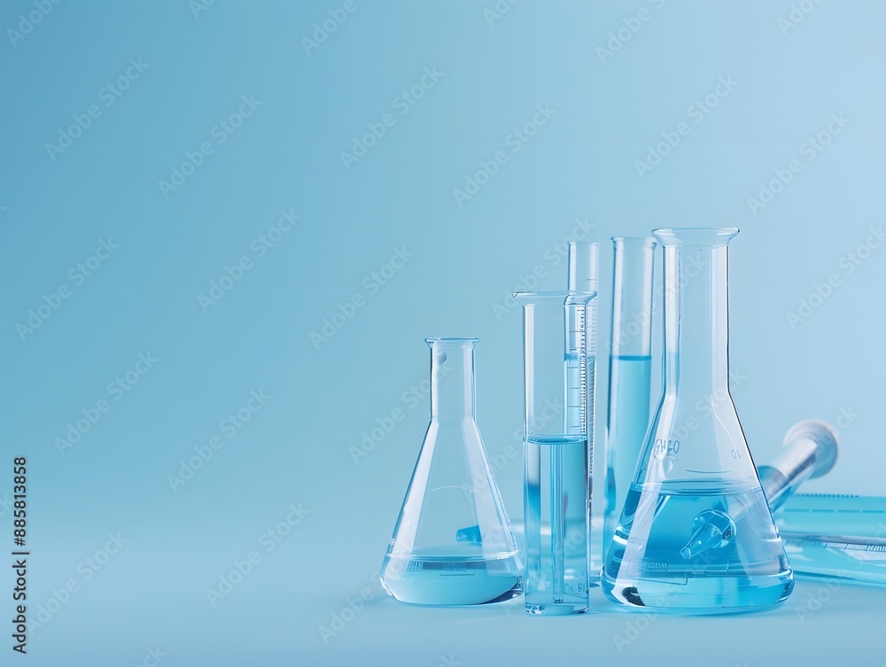 Blue Liquid in Glass Beakers for Science Lab Blue Liquid in Glass Beakers for Science Lab