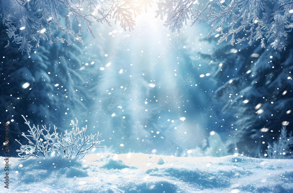 Winter Wonderland Scene with Snowfall and Light Beam Winter Wonderland Scene with Snowfall and Light Beam