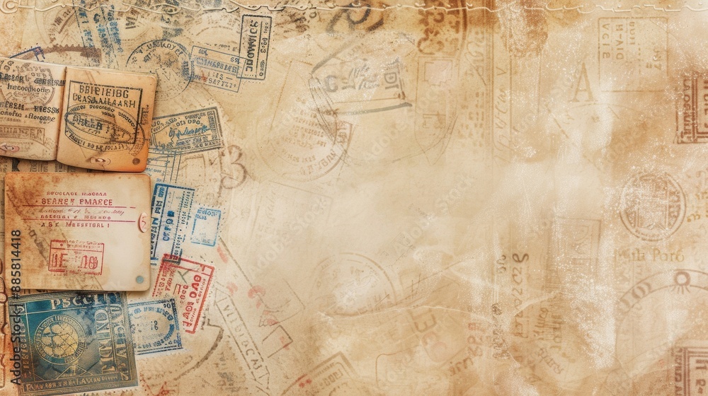 Obraz premium old page with many passport stamps
