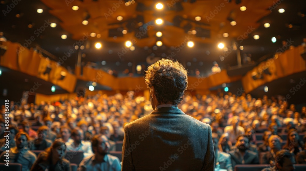 Captivating Keynote Speaker Inspiring Audience in Modern Auditorium Dynamic Gestures and Engaged Crowd Canon EOS R5 Image Captivating Keynote Speaker Inspiring Audience in Modern Auditorium Dynamic Gestures and Engaged Crowd Canon EOS R5 Image