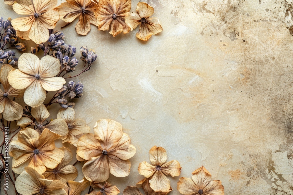 A decorative display of dried flowers placed on a table A decorative display of dried flowers placed on a table