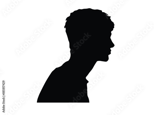 silhouette of a guy with tousled black hair on a white background.
