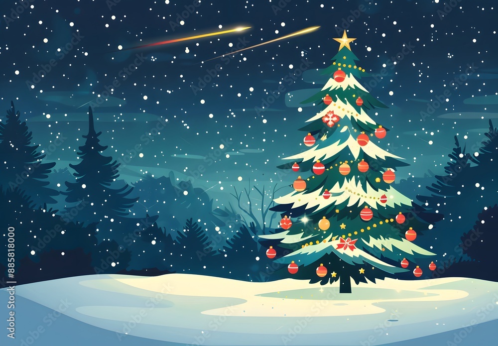 Snowy Forest Christmas Tree with Shooting Stars Snowy Forest Christmas Tree with Shooting Stars