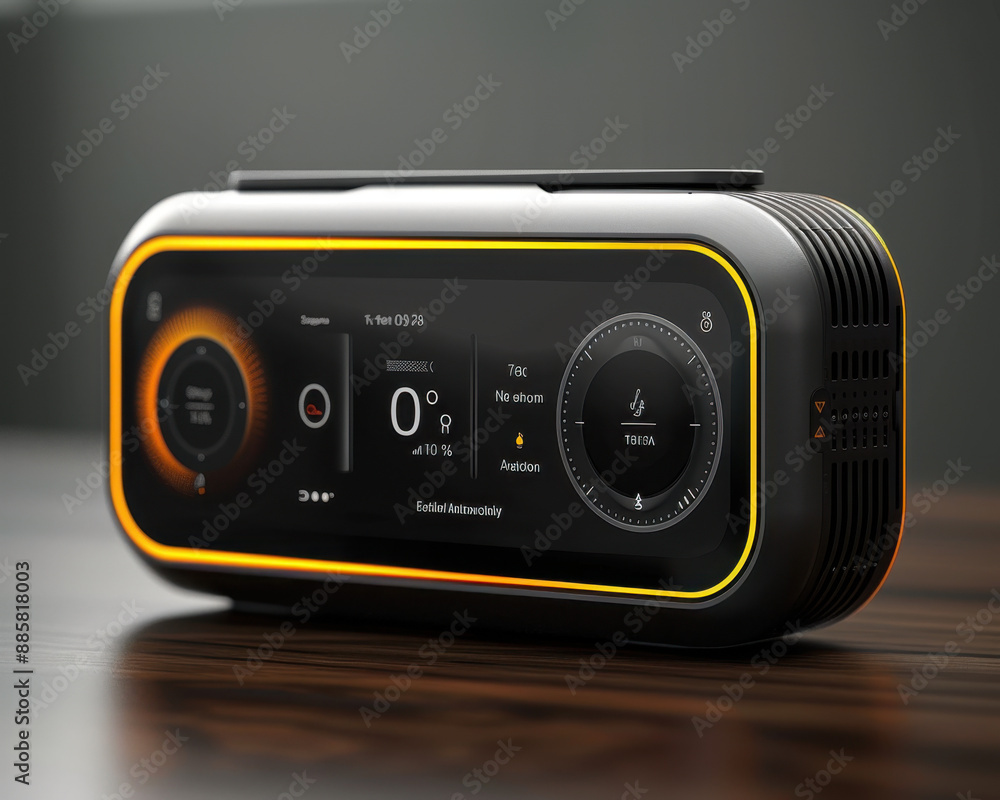 Fototapeta premium Modern Smart Air Quality Monitor 3D Render with Digital Display and Sensors