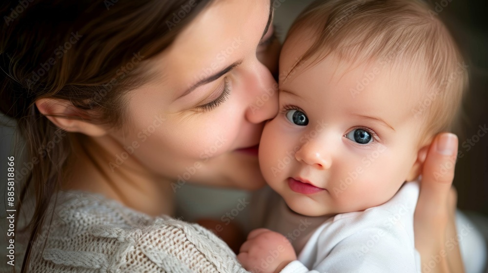 Joyful mother and baby bond in a stylized moment of happiness, capturing their joyous connection Joyful mother and baby bond in a stylized moment of happiness, capturing their joyous connection