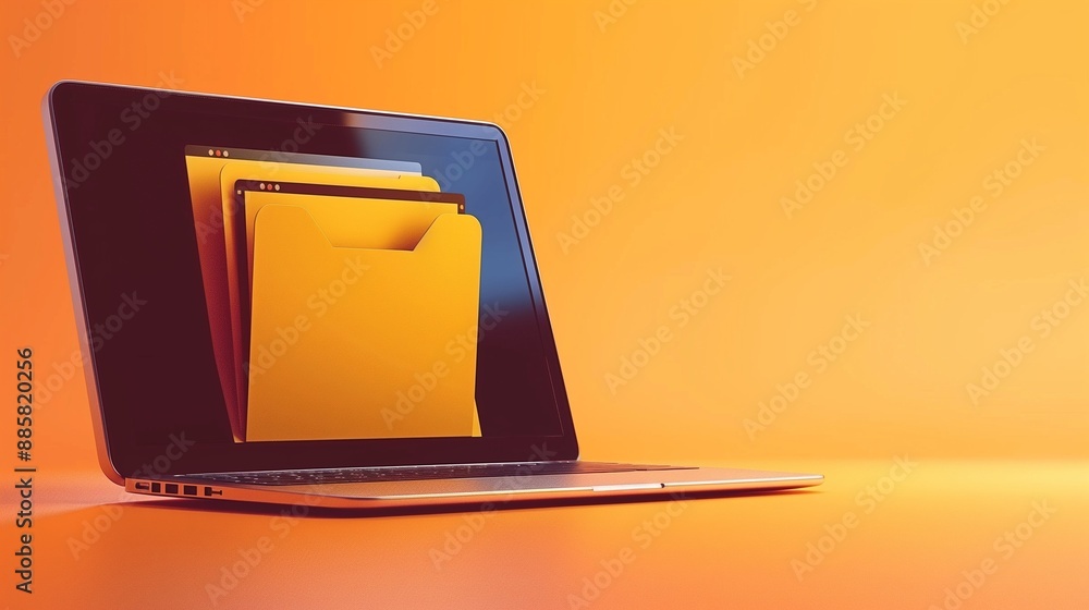 ile folder on laptop screen with orange background,laptop displaying ...