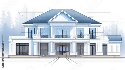 Detailed blueprint with elegant, repeating motifs, illustrating a blend of classic and modern design principles in a sophisticated architectural plan