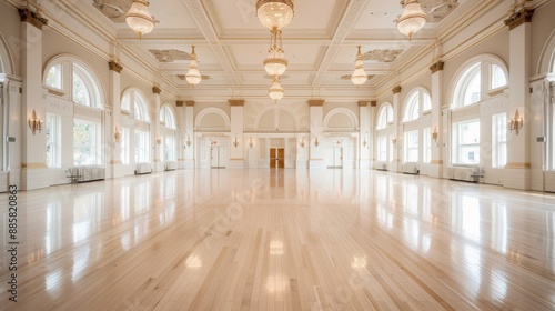 Elegant  classic ballroom with historic architecture  featuring grand chandeliers  ornate moldings  and timeless decor  evoking a sense of bygone luxury