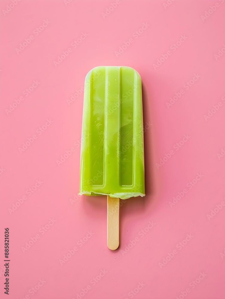 Green Popsicle on a summery pink Background with Copy Space Green Popsicle on a summery pink Background with Copy Space