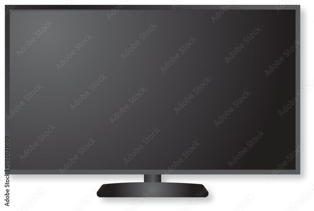 Realistic TV screen. Modern stylish lcd panel, led type. Large computer monitor display mockup. Blank television template. Graphic design element for catalog, web site, as mock up. Vector illustration Realistic TV screen. Modern stylish lcd panel, led type. Large computer monitor display mockup. Blank television template. Graphic design element for catalog, web site, as mock up. Vector illustration