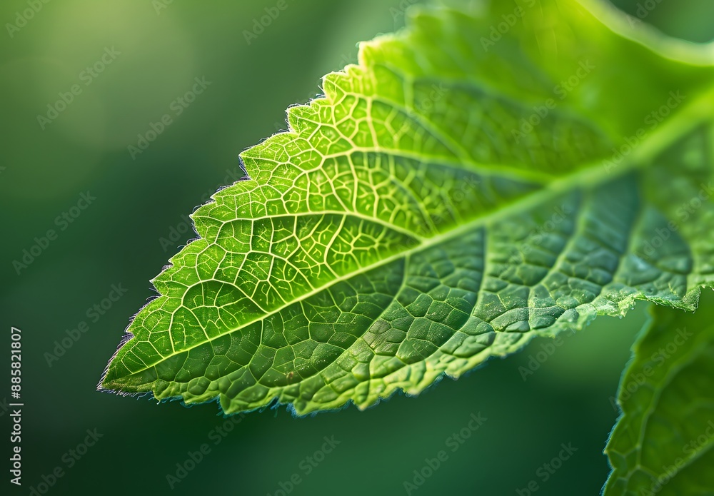 Close-Up Green Leaf with Sunlight & Blurred Background Close-Up Green Leaf with Sunlight & Blurred Background